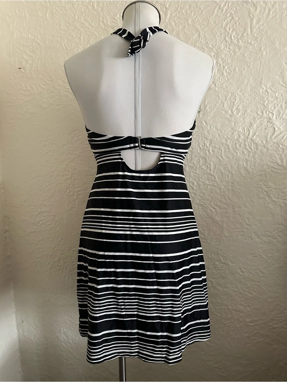 Athleta Encitas Tara Black White Stripes Halter Swim Dress